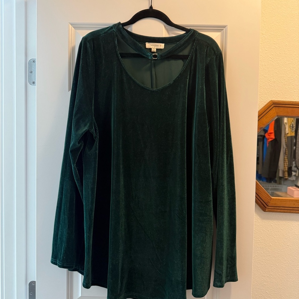 Umgee Deep Green Velvet Long Sleeve Top